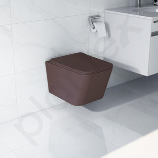 Plantex Imported Ceramic Wall Hung Western Commode/P Trap Commode for Toilet with Soft Close Toilet Seat Cover (Square Matt- Brown)