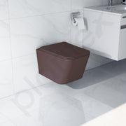 Plantex Imported Ceramic Wall Hung Western Commode/ P Trap Commode for Toilet with Soft Close Toilet Seat Cover (Square Matt- Brown)
