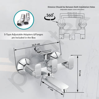 Plantex Pure Brass Telephonic Wall Mixer with Crutch Arranging of Hot & Cold Water/Mixer Tap for Bathroom with Water Saving Aerator and Brass Wall Flange -(Orn-217-Chrome)