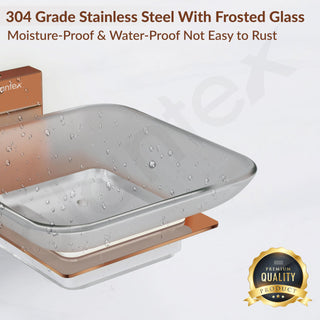 Plantex 304 Grade Stainless Steel Glass Soap Dish/Soap Stand/Soap Holder/Soap Storage/Bathroom Accessories - Crystal (PVD Rose Gold)