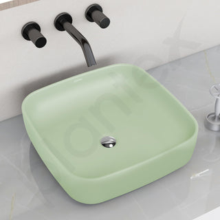 Plantex Premium Ceramic Tabletop Wash Basin/Square Countertop Bathroom Basin (Olive, 16 x 16 x 5 Inch)