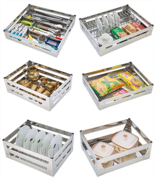 Planet High Grade Stainless Steel Perforated Sheet Modular Kitchen Basket/Kitchen Basket combo Set of 6 (Size : 17 X 20)
