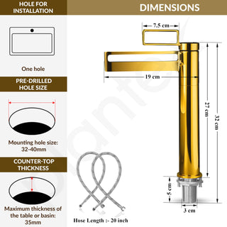 Plantex Wash Basin Mixer Tap/Pure Brass Hot and Cold Tap for Basin/Pillar Spout for Wash Basin/Deck Mount - (Gold, 7881)