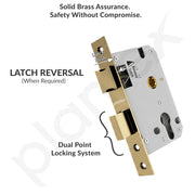Plantex Door Lock Set - Main Door Lock Plate Handle Set/Mortise Lock with 3 Keys/Lock Body and Cylinder - Pack of 1 (OHMH-81, Brass Antique)