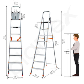 Plantex Legend Aluminium Folding 8 Step Ladder for Home - 8 Step Anti Skid Ladder/Wide Step Ladder (Orange-Silver)