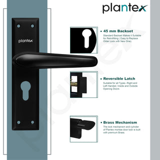 Plantex Heavy-Duty Door Lock Set - Main Door Lock Plate Handle Set/6-Lever Mechanism Mortise Locks with 3 Keys/Brass Locks Body & Cylinder (PTP-09- Black)