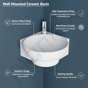 Plantex Ceramic Basin with Stainless Steel Pillar Cock/Wall Hung Basin/Deck Mount Tap/Corner Basin for Bathroom -  (Lily- Combo)