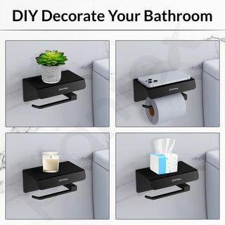 Plantex Platinum 304 Grade Stainless Steel Toilet Paper Holder with Mobile Stand/Toilet Paper Roll Holder for Bathroom Accessories (Matt Black)