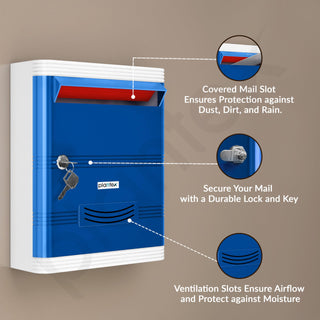 Plantex Durable Plastic Letter/Suggestion Box for Office With Key Lock - Post/Complaint Box for Home - Wall Mounted (Blue & White)