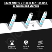Plantex Wall Hooks for Hanging Cloth/Stainless Steel Towel Hangers/Bathroom Robe Hooks/Door Hangers/Square Wall Hook/Hook Rail for Hanging Keys - 8 Hooks (Pack of 3, Chrome)