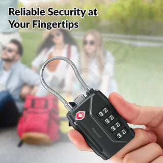 Plantex 4-Digit Combination Padlock/TSA Metal Lock with String Shackle/Number Lock for Luggage/Travel Bag/Suitcase/Backpack/Lockers - Pack of 1 (Black)