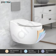 Plantex Ceramic Rimless Wall Hung Commode/Western Commode for Toilet/Rimless Washdown Flush with  Soft Closing Toilet Seat Cover - P Trap Outlet (1181,White Glossy)