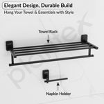 Plantex 304 Grade Stainless Steel Bathroom Accessories Set of 5 - Towel Stand/Napking Holder/Soap Holder/Toothbrush Holder/Robe Hanger - Darcy (Black)