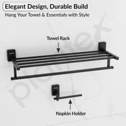Plantex 304 Grade Stainless Steel Bathroom Accessories Set of 5 - Towel Stand/Napking Holder/Soap Holder/Toothbrush Holder/Robe Hanger - Darcy (Black)