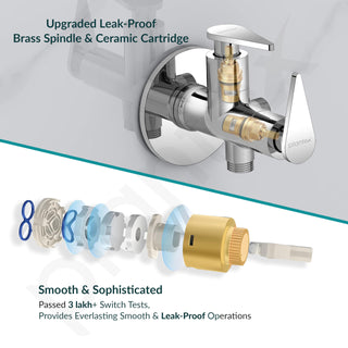 Plantex LEA-708 Pure Brass 2-Way Angle Valve For Bathroom/Quarter Turn Tap With Brass Wall Flange and Teflon Tape (Mirror-Chrome Finish)