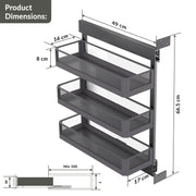 Plantex Pull Out Cabinet Organizer/Kitchen Cabinet Side Mounted Bottle Pull Out Unit/3-Tier Organizer with Soft Close/Heavy-Duty Storage for Modular Kitchen - (250mm, Grey)