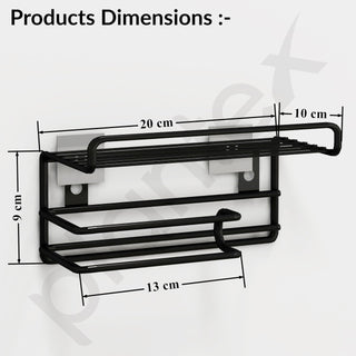 Plantex GI Steel Self Adhesive Toilet Paper Holder/Tissue Paper Roll Holder with Mobile Stand/Towel Bar Hanger Storage Rack/Bathroom Accessories(Black)