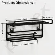 Plantex GI Steel Self Adhesive Toilet Paper Holder/Tissue Paper Roll Holder with Mobile Stand/Towel Bar Hanger Storage Rack/Bathroom Accessories(Black)