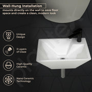 Plantex Platinum Ceramic Wall Mounted Basin/Corner Basin/Wash Basin for Bathroom/Wall Hung Washbasin/Sink for Restaurant, Hotel/10 Years Glaze Warranty by Plantex (Candy -15 x 11 x 5 Inch)