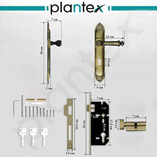 Plantex Heavy-Duty Door Lock Set - Main Door Lock Handle Set/ 6-Lever Lock Mechanism with 3 Years of Warranty/Mortise Lock with 3 Keys, Brass Lock Body & Cylinder(596 - Brass Antique)