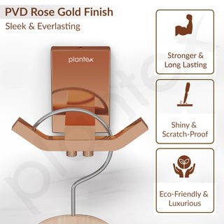Plantex 304 Grade Stainless Steel Robe Hook/Wall Hanging Hooks/Cloth-Towel Hanger/Robe Hooks for Bathroom - Crystal (PVD Rose Gold)