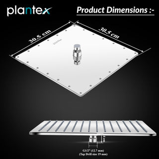 Plantex Stainless Steel Shower head for Bathroom 12 x 12 inch with Water Saving Techonology/Rain Flow Overhead Shower without Arm/Bathroom Showers - (Elegance-Chrome)
