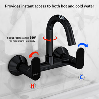 Plantex Pure Brass Sink Mixer Tap Hot and Cold with Water Saving Aerator/360° Swivel Spout fo Sink Tap with Brass Wall Flange -7 Year Warranty by Plantex (ORN-214-Black)