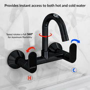 Plantex Pure Brass Sink Mixer Tap Hot and Cold with Water Saving Aerator/360° Swivel Spout fo Sink Tap with Brass Wall Flange -7 Year Warranty by Plantex (ORN-214-Black)