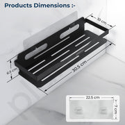 Plantex Stainless Steel Shelf for Bathroom Wall/Self Adhesive Bathroom Shelf/Bathroom Organiser Without Drill- Pack of 2 (Black 12x4 Inch)
