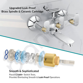 Plantex Pure Brass Telephonic Wall Mixer with Crutch Arranging of Hot & Cold Water/Mixer Tap for Bathroom with Water Saving Aerator and Brass Wall Flange -(Orn-217-Chrome)