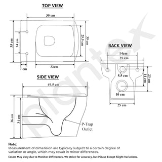 Plantex Commode for Toilet/Ceramic Western Toilet/Square Wall Hung Commode with Soft Closing Toilet Seat - P Trap Outlet - (White)