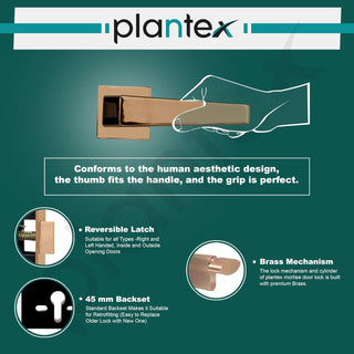 Plantex Premium Main Door Lock With 3 Years Warranty - Mortise Lock Set for Home (PT-004- Rose Gold)