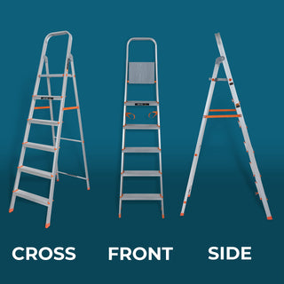 Plantex Restructured Legend Folding 6 Step Ladder for Home - 6 Wide Anti-Skid Step Ladder (Orange-Silver, Aluminium)