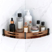 Plantex Bathroom Corner Rack for Wall/Stainless Steel Shelf for Bathroom Corner with Railings/Bathroom Accessories Holder (12x12 inches, PVD Rose Gold & Black)