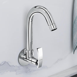 Plantex Kitchen Taps for Home Sink with Water Saving Aerator for Kitchen Tap/360° Swivel Spout Kitchen Sink Tap with Brass Wall Flange -(ZUR-1507-Chrome)