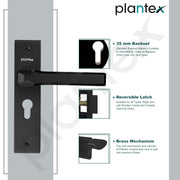 Plantex Heavy Duty Door Lock Set - Main Door Lock Handle Set/Mortise Locks with 3 Keys, Brass Body & Cylinder (8126 - Z Black & DC Black)