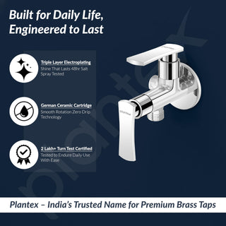 Plantex Pure Brass 2 way angle valve/Angle Cock for Bathroom with Wall Flange and Teflon Tap - Pack of 1 (Chrome, 3520)