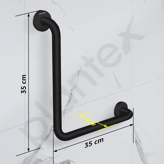 Plantex L-Shape Handle for Bathroom Support/Anti-Slip Shower Grab Bar Made of Stainless Steel - Pack of 2 (Black)