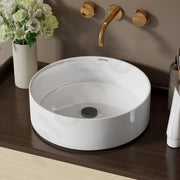Plantex Ceramic Table Top Wash Basin For Bathroom/Table Top Washbasin with 10 Years Glaze Warranty by Plantex/Round Countertop Vessel Sink Basin For Home/Office/Hotel (14.5 X 14.5 X 5Inch-RUBY-White)