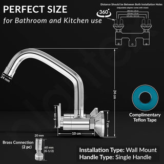 Plantex Pure Brass Sink Mixer Tap with 360° Swivel Spout/Hot and Cold Water Tap for Kitchen with Brass Wall Flange and Teflon Tape-7 Year Warranty (BAL-515)