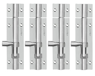 Plantex 4- inches Long Tower Bolt for Door/Windows/Wardrobe - Pack of 4 (Chrome-Silver)