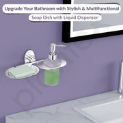 Plantex Soap Holder With Liquid Soap Dispenser/304 Grade Stainless Steel Soap Dish/Shampoo Dispenser/Soap Case/Handwash Dispenser/Bathroom Accessories - (Olive - Chrome)