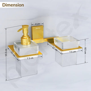 Plantex 304 Grade Stainless Steel Glass Liquid Dispenser with Tumbler Holder/Toothbrush Holder/Shampoo Dispenser for Washbasin/Kitchen/Bathroom Accessories - Pack of 1 (Crystal, PVD Gold)