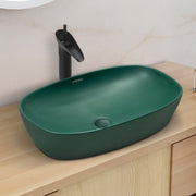Plantex Basin for Bathroom/Ceramic Table Top Wash Basin/Over Counter Washbasin for Restaurant/Hotel (Square - Matt Green, 23 x 14.5 x 5 Inch)
