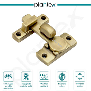 Plantex 180 Degree Door Latch Lock/Flip Latch Lock for Door/Chitkani/Lock Latch for Main Door/Baby Latch for Bathroom/Bedroom/Balcony/Door Stopper - Pack of 3 (Brass Antique)