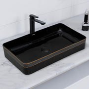 Plantex Table Top Wash Basin for Bathroom/Designer Ceramic Basin/Rectangle Countertop Vessel Sink Basin for Home/Office/Hotel (Black - 14 x 24 x 4 Inch)