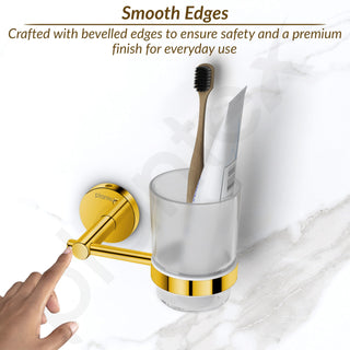Plantex 304 Grade Stainless Steel Toothbrush/Paste and Tumbler Holder for Bathroom and Wash Basin/Bathroom Accessories - Oreo (Gold)