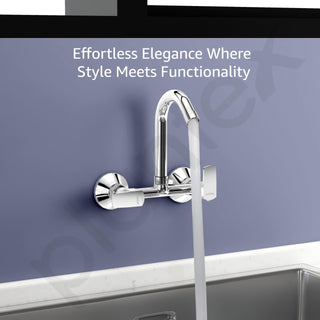 Plantex Sink Mixer Tap for Kitchen with 360° Swivel Spout/Hot and Cold Water Tap with Wall Flange and Teflon Tape/Brass Spindle Sink Tap (Saga-Chrome)