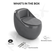Plantex Imported Ceramic Western Toilet/Rimless Commode for Toilet/Siphonic Vacuum Jet Flush One Piece Commode With Soft Close Toilet Seat - S Trap Outlet (Glossy Grey)