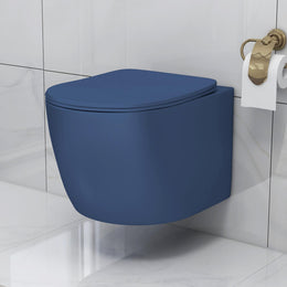 Plantex Imported Ceramic Wall Hung Commode/Rimless Washdown Western Toilet/Commode with Soft Close Toilet Seat - P Trap (Round- Dark Blue)